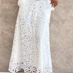 Lace High Waist Urban Plain Skirt, Skirts, color:White|size:XXL, Stylewe