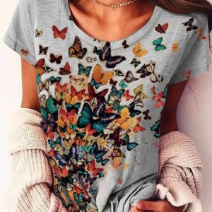 Printed Short Sleeve Casual Top, Tees & T-shirts, Roselinlin - Online Catalog