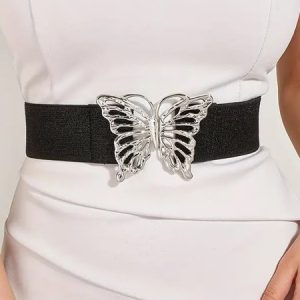 Hollow Out Butterfly Buckle Elastic Wide Belt, Belts, color:Black|size:One-size, Stylewe