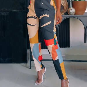 Random Print Regular Fit Urban Long Pants Straight pants, Pants, color:As Picture|size:XXL, Stylewe
