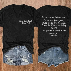 Women'S Love Like Jesus Printed Casual V Neck T-Shirt, T-shirts, Lilicloth.com