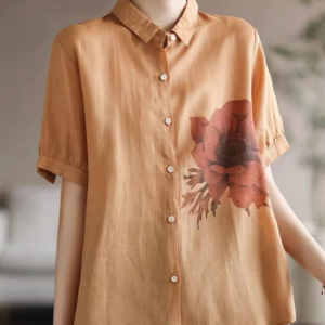 Floral Simple Cotton-Blend Blouse, Blouses & Shirts, Roselinlin - Online Catalog