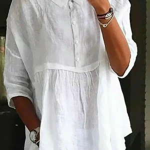 Women's Three Quarter Sleeve Shirt Spring/Fall Plain Cotton Shirt Collar Daily Going Out Casual Top White, JustFashionNow Shirts & Blouses, color:White|size:XXL,