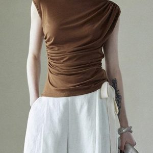 Regular Fit Casual Boat Neck Plain T-Shirt, Tees, color:Coffee|size:XL, Stylewe