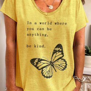 Yellow Casual V Neck Cotton T-shirt, Tees & T-shirts, Roselinlin - Online Catalog