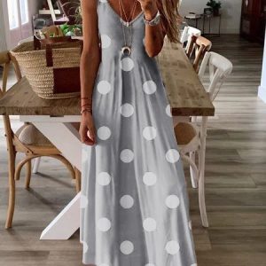 Polka Dots Sleeveless Cotton Dress, Maxi Dresses, Roselinlin - Online Catalog