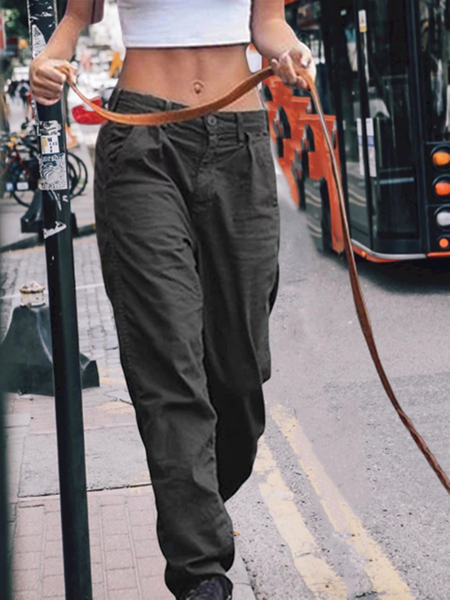 Casual Plain Pockets Cargo Pants, Pants, Roselinlin - Online Catalog