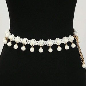 Elegant Imitation Pearl Floral Fringed Waist Chain For Dress, Belts, color:As Picture|size:One-size, Stylewe