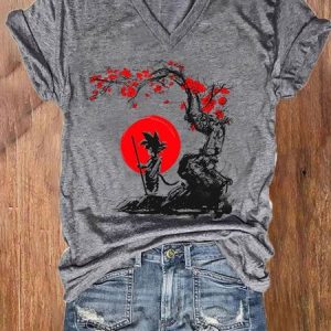 Women'S Toriyama Akira Printed Casual Text Letters Regular Fit V Neck T-Shirt, T-shirts, Lilicloth.com