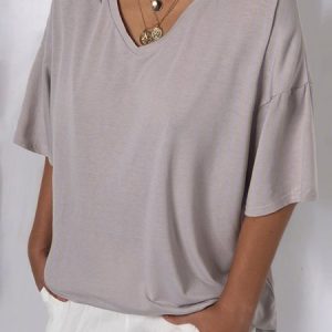 Summer Basic Short Sleeve Cotton Solid V Neck T Shirt Tee, Tees & T-shirts, Roselinlin - Online Catalog