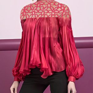 Half Turtleneck Elegant Plain Loosen Shirt, Blouses and Shirts, color:Red|size:XXL, Stylewe