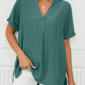 V Neck Loose Plain Shirt, Blouses & Shirts, Roselinlin - Online Catalog