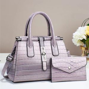 2pcs/set Large Capacity Crocodile Embossed Tote Bag Commuting Crossbody Bag with Coin Purse, Bags, color:Gray Purple|size:One-size, Stylewe