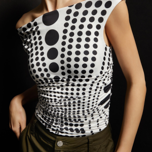 High Elasticity Geometric Elegant Tight Cold Shoulder Short Sleeve T-Shirt, Tees, color:As Picture|size:XXL, Stylewe