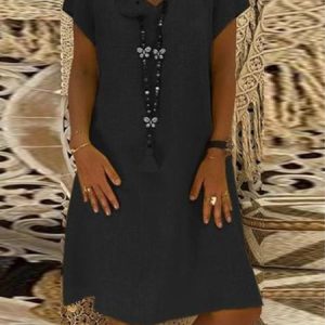 Soft V-Neck Short Sleeve Dress, Midi Dresses, Roselinlin - Online Catalog
