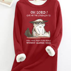Women's Funny Word Oh Lord Give Me The Strength To Walk Away From Stupid People Without Slapping Them Cat Casual Crew Neck Sweatshirt, Hoodies&Sweatshirts, Lilicloth.com