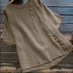Women's Linen Shirt T shirt Tee Blouse Button Short Sleeve Going out Weekend Streetwear Crewneck Regular Fit Summer Spring, Blouses & Shirts, Roselinlin - Online Catalog