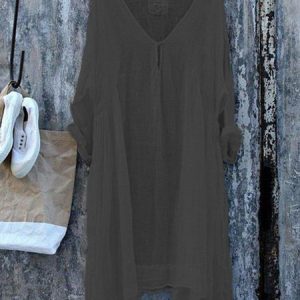 Casual V-Neck 3/4 Sleeve Solid Bat Sleeve Top, Blouses & Shirts, Roselinlin - Online Catalog