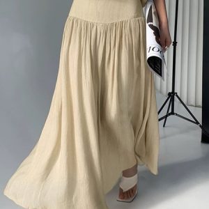 Plain Daily Casual High Waist Skirt, Skirts, color:Apricot|size:XL, Stylewe