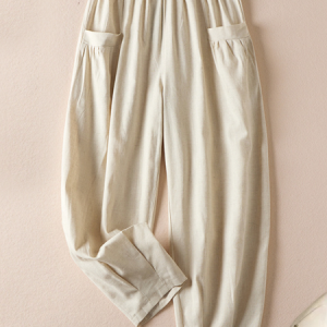 Women's Slacks Baggy Cropped Pants Linen Plain Pocket Baggy Micro-elastic Waist Streetwear Casual Vacation Casual Daily Summer Spring, Pants, Roselinlin - Online Catalog