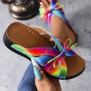 Casual Bowknot Hollow out Comfy Wedge Heel Slide Sandals, JustFashionNow Slippers, color:Multicolor|size:43,