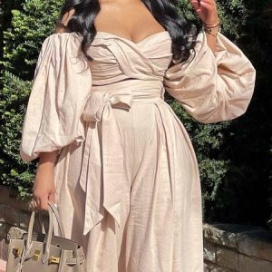 Regular Fit Cold Shoulder Casual Linen Shirt, Blouses and Shirts, color:As Picture|size:XXL, Stylewe
