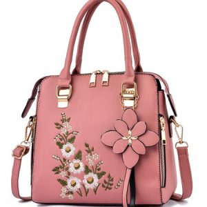Floral Embroidery Tote Bag Commuting Large Capacity Crossbody Bag with Pendant, Bags, color:Pink|size:One-size, Stylewe