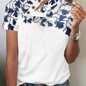 Asymmetrical Collar Leaf Casual Blouse, Tees & T-shirts, Roselinlin - Online Catalog