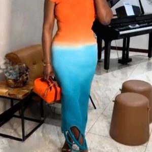 Tight Urban Gradient Pattern Crew Neck Dress, Maxi Dresses, color:As Picture|size:XXL, Stylewe