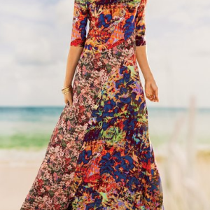 Casual Floral Autumn Daily Long Three Quarter Crew Neck Medium Elasticity Regular Size Dress for Women, Maxi Dresses, Roselinlin - Online Catalog