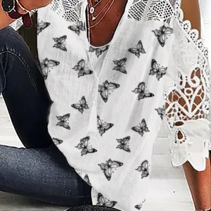 Butterfly Printed Casual Top, Blouses & Shirts, Roselinlin - Online Catalog