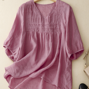 V Neck Casual Loose Linen Style Shirt, Blouses & Shirts, Roselinlin - Online Catalog