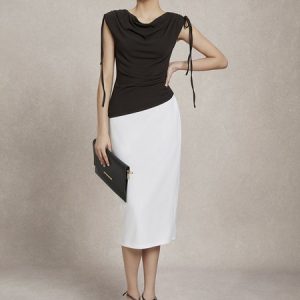 Lightweight Micro-Elasticity Elegant Regular Fit Plain Midi Skirt, Skirts, color:White|size:XXL, Stylewe