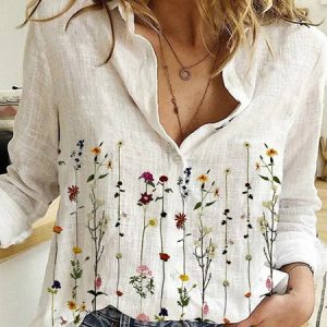 Long Sleeve Printed Cotton-Blend Blouse, Blouses & Shirts, Roselinlin - Online Catalog