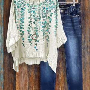 Casual Floral Loose Crew Neck Blouse, Blouses & Shirts, Roselinlin - Online Catalog