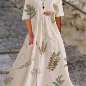 Crew Neck Plants Casual Dress With No, Maxi Dresses, Roselinlin - Online Catalog