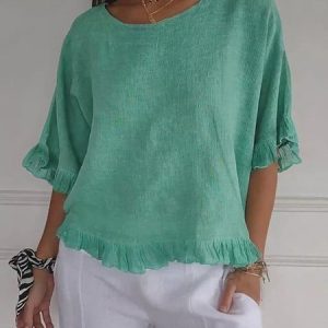 Plain Cotton And Linen Simple Shirt, Tees & T-shirts, Roselinlin - Online Catalog
