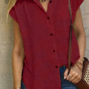 Shirt Collar Linen Casual Top, Blouses & Shirts, Roselinlin - Online Catalog
