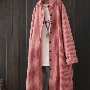 Simple Loose Shirt Collar Striped Linen Style Blouse, Blouses & Shirts, Roselinlin - Online Catalog
