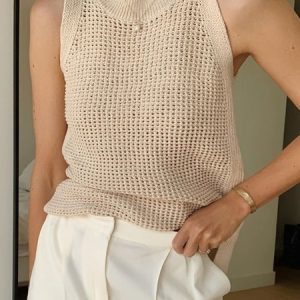 Daily Crew Neck Casual Loose Plain Tank Top, Tanks and Camis, color:Apricot|size:XL, Stylewe