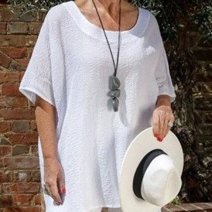 Plain Crew Neck Casual Blouse, Blouses & Shirts, Roselinlin - Online Catalog