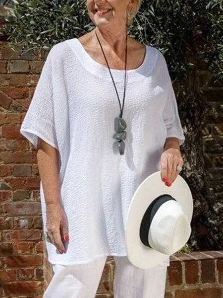 Plain Crew Neck Casual Blouse, Blouses & Shirts, Roselinlin - Online Catalog