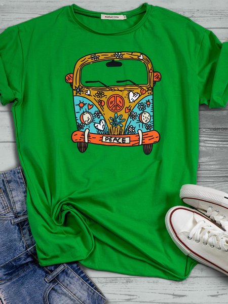 White Short Sleeve Printed Summer Cotton Casual Top, Tees & T-shirts, Roselinlin - Online Catalog