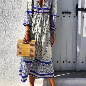 V-Neck Holiday Floral Long Maxi Dress, Maxi Dresses, Roselinlin - Online Catalog