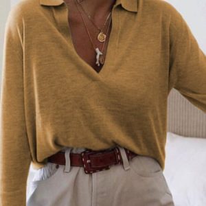 Long Sleeve Solid Cotton Shirt Collar Top, Blouses & Shirts, Roselinlin - Online Catalog