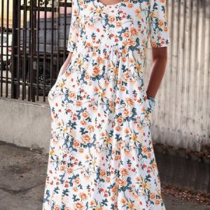 Women Floral Caftan Pockets Summer Dress, Midi Dresses, Roselinlin - Online Catalog