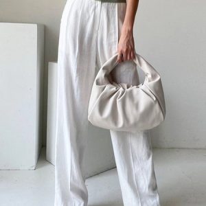 Daily Plain High Waist  Fashion Wide leg Pants, Pants, color:White|size:XL, Stylewe