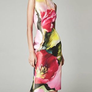 Notched Elegant Floral Sleeveless Dress, Midi Dresses, color:As Picture|size:XXL, Stylewe