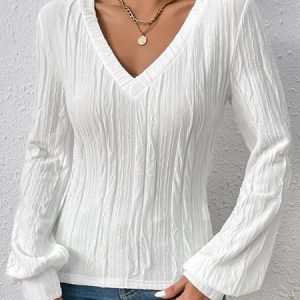 Casual V Neck Loose Cotton-Blend Shirt, JustFashionNow Shirts & Blouses, color:White|size:XXL,