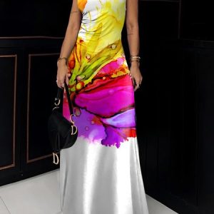 Urban Turtleneck Floral Printing Maxi Dress, Maxi Dresses, color:As Picture|size:XXL, Stylewe